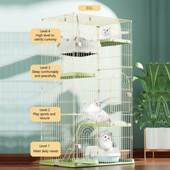 4-Tier Large Wire Cat Cage, with Ladder & Platforms, Green