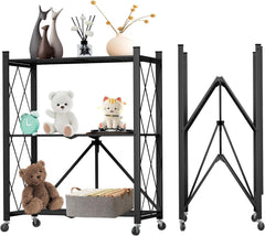 Portable Storage Shelves with Rolling Design, Heavy-Duty Metallic Structure for Maximum Capacity, Ideal for Garage, Kitchen, and Basement Use (black, 3-Tier)