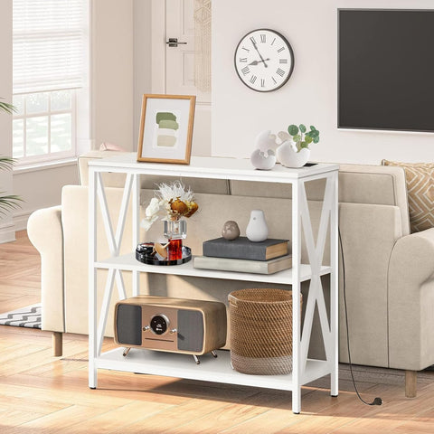 Adjustable 3-Tier Console Table, 100x35cm, Charging Port, Ideal