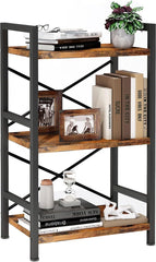 Bookshelf, 3 Tier Industrial Bookcase, Metal Small Bookcase, Rustic Book Shelf Storage Organizer for Living Room, Bedroom, and Home Office Storage Rack (3 Tier)