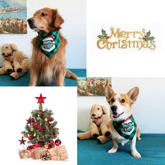 2 Pcs Dog Christmas Bandana and Dog Hat