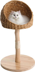 Wood Cat Tree Tower, Natural Cat Tree Tower with Woven Baskets