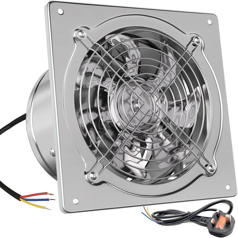 10in Kitchen Exhaust Fan Wall Mounted Exhaust Fan Through the Wall Extractor Fan Exhaust Smoke Fan for Kitchen Bathroom Shopping Mall Office Attic Garage, Stainless Steel Vent fan, Wall fan