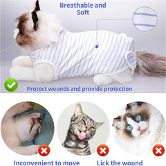 Cat Recovery Suit for Cats, After Surgery, Wound Protection, Blue Stripe S