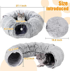 Plush Cat Tunnel Bed with Washable Cushion