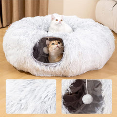Plush Cat Tunnel Bed with Washable Cushion