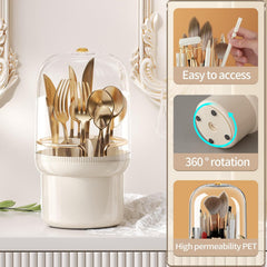 360° Rotating Makeup Brush Holder with Dust-Proof Lid