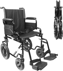 Folding Wheelchair Lightweight Transfer (Strong Steel Frame) Disabled Chair Adult Steel Transit