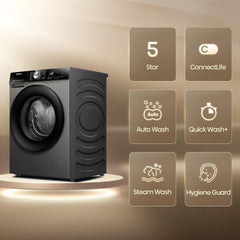 Hisense WD3S1043BT 10/6kg Fully Automatic Washer & Dryer with Invertor Motor,1400 RPM, Steam Refresh & Allergy Care Program, Drum Clean, Pause & Ad Function, Drum Clean, Titanium Grey