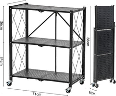 Portable Storage Shelves with Rolling Design, Heavy-Duty Metallic Structure for Maximum Capacity, Ideal for Garage, Kitchen, and Basement Use (black, 3-Tier)