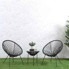 Black PE Rattan Balcony Table & Chair Set 90 × 72 × 39 cm