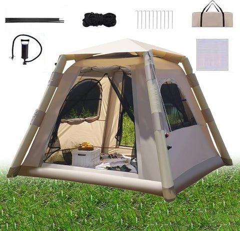 Camping Tent Inflatable, Easy Setup Portable 2-4 Persons Waterproof Windproof Outdoor Prevent for Camping, Festivals, Backyard, Sleepovers with Carry Bag Large Mesh Windows.