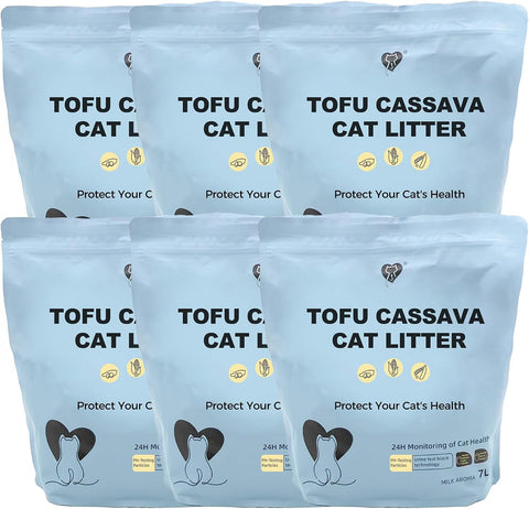 Cat Litter, 6Pcs Total 15kg Tofu Cassava, Non-Stick, PH Monitor