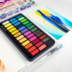 Watercolor Paint Set (36 colors, bread, 1 aquatic brush, 1 brush and mixing palette in an iron box)