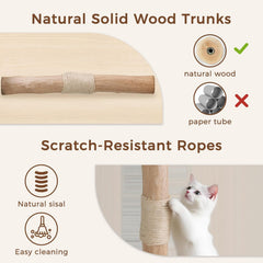 Wood Cat Tree Tower, Natural Cat Tree Tower with Woven Baskets