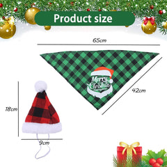 2 Pcs Dog Christmas Bandana and Dog Hat