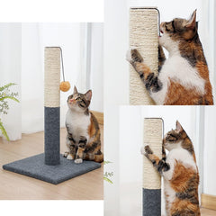 Cat Scratching Post for Indoor Cats,Cat Scratcher with Hanging Ball,Durable Cat Scratcher Pole with Sisal Rope,Cat Carpet Scratching Post for Small Cats and Kittens (Grey+ Beige)