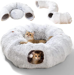 Plush Cat Tunnel Bed with Washable Cushion