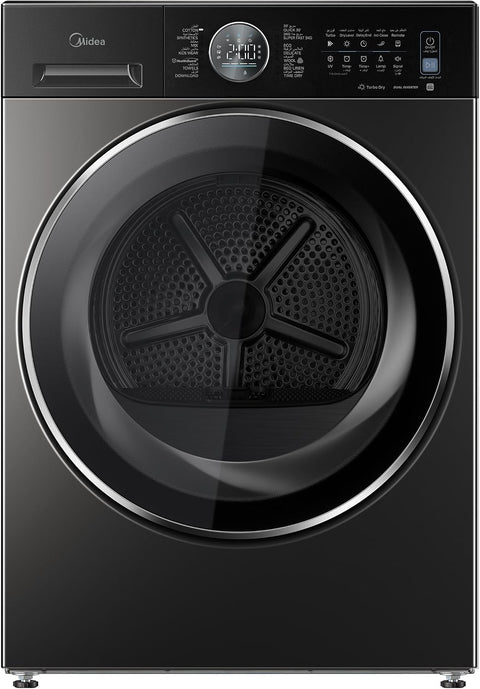 Midea 10Kg Heat Pump Dryer, Dual Inverter, Sensor Dry, Turbo Drying, Anti-Crease, UV Hygiene, Condenser Self-Cleaning, Reversible Door, Smart Home Compatible – 1400 RPM – Titanium, MD210H100W/T-GCC
