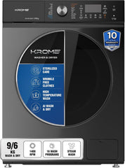 Krome Front Loading Washer Dryer Machine, 10Kg Washing, 7Kg Drying, 1400 RPM, 16 Program, Variable Temp,Foam Sensing & Removal, BLDC Motor, Auto Restart & Balance, Load Detect, Child Lock -KR-WD107STI