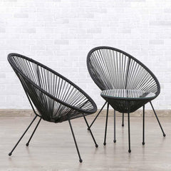 Black PE Rattan Balcony Table & Chair Set 90 × 72 × 39 cm
