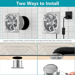 10in Kitchen Exhaust Fan Wall Mounted Exhaust Fan Through the Wall Extractor Fan Exhaust Smoke Fan for Kitchen Bathroom Shopping Mall Office Attic Garage, Stainless Steel Vent fan, Wall fan