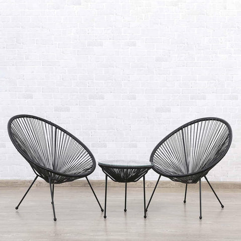 Black PE Rattan Balcony Table & Chair Set 90 × 72 × 39 cm