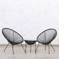 Black PE Rattan Balcony Table & Chair Set 90 × 72 × 39 cm