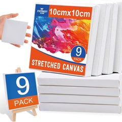 9Pcs Canvas and Easel Set, 10x10cm