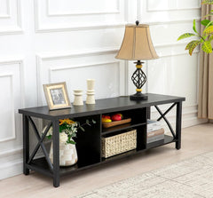 154 * 41 * 62cm TV Stand for TV up to 55 Inches, TV Cabinet with Open Storage, TV Console Unit with Shelving for Living Room, black