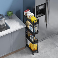Slim Storage Cart, 4 Tier Bathroom Organizer with Mobile Shelving, Rolling Utility Cart with Slide-Out Compartments for Kitchen, Bathroom, Laundry, and Narrow Spaces