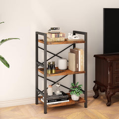 Bookshelf, 3 Tier Industrial Bookcase, Metal Small Bookcase, Rustic Book Shelf Storage Organizer for Living Room, Bedroom, and Home Office Storage Rack (3 Tier)