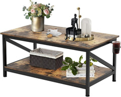 Coffee Table with Storage Shelft and 2 Tier Storage Shelf, Wooden Furniture