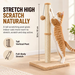 Cat Scratching Post, 80cm Tall Sisal with Hanging Ball