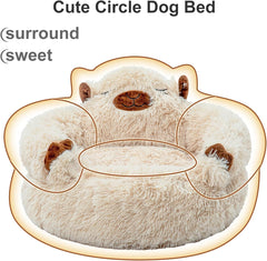 Soft Dog and Cat Bed,Indoor High Cushion Dog Bed, Round Fluffy Pet Bed, Cozy Plush Cuddly Dog Bed, Cute Cartoon Soft Bed, Size for Puppies and Cats (Khaki, M(60 * 60 * 35cm))