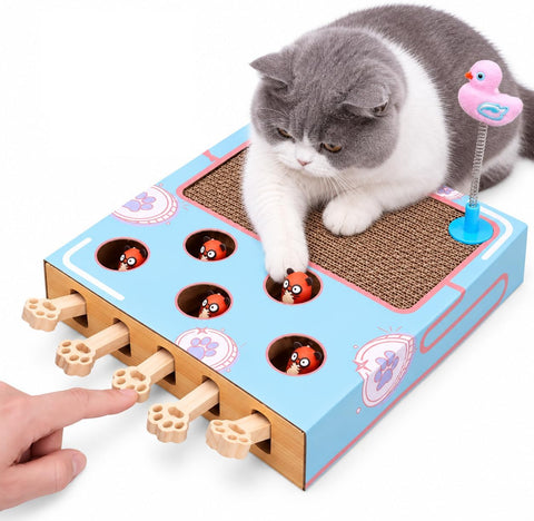 NeoStyle 3 in 1 Cat Scratcher Toy Interactive,Corrugated Cardboard Cat Scratcher,Cat Games for Indoor Cats,Cat Enrichment Toys for Indoor Cats,Cat Whack a Mole Toy,Cat Laptop Toy