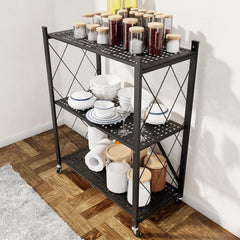 Portable Storage Shelves with Rolling Design, Heavy-Duty Metallic Structure for Maximum Capacity, Ideal for Garage, Kitchen, and Basement Use (black, 3-Tier)