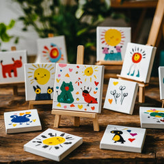 9Pcs Canvas and Easel Set, 10x10cm