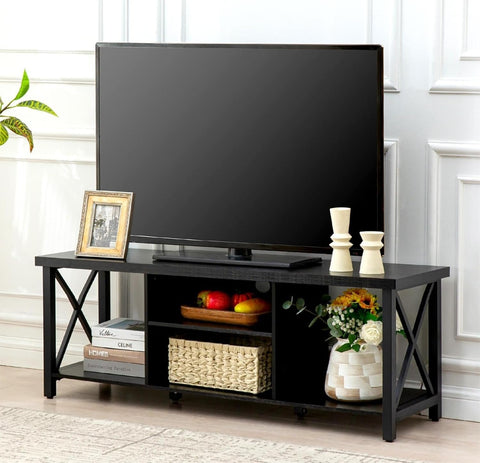 154 * 41 * 62cm TV Stand for TV up to 55 Inches, TV Cabinet with Open Storage, TV Console Unit with Shelving for Living Room, black
