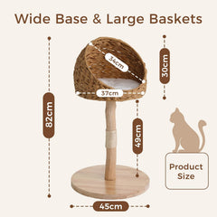 Wood Cat Tree Tower, Natural Cat Tree Tower with Woven Baskets