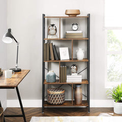 Bookshelf, Living Room Bookcase, Large 4-Tier Storage Shelf, for Office Study, Industrial Style, Easy Assembly, Steel Frame, Wooden Shelving Display Storage Unit Office Living Room Furniture (brown)