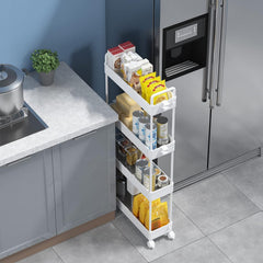 4-Tier Slim Storage Cart, Bathroom Organizer Mobile Shelving Unit