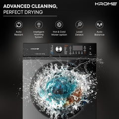 Krome Front Loading Washer Dryer Machine, 10Kg Washing, 7Kg Drying, 1400 RPM, 16 Program, Variable Temp,Foam Sensing & Removal, BLDC Motor, Auto Restart & Balance, Load Detect, Child Lock -KR-WD107STI