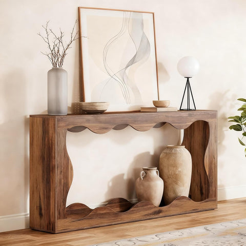 160cm Farmhouse Console Table with Storage, Couch Behind Sofa Table, Long Entryway Sofa Console, Narrow Hallway Stand for Living Room & Entryway