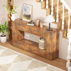 160cm Farmhouse Console Table with Storage, Couch Behind Sofa Table, Long Entryway Sofa Console, Narrow Hallway Stand for Living Room & Entryway