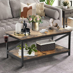 Coffee Table with Storage Shelft and 2 Tier Storage Shelf, Wooden Furniture
