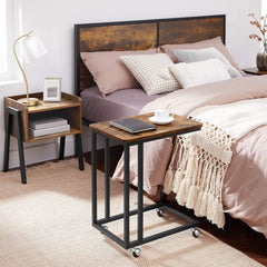 End/Side Table, TV Tray, C Shaped Snack Table with Metal Frame