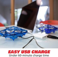 Force1 Scoot Hand Operated Drone for Kids or Adults - Hands Free Motion Sensor Mini Drones, Easy LED Indoor Rechargeable UFO Toy Flying Orb Ball Drone Toys for Boys and Girls (Blue)