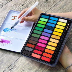 Watercolor Paint Set (36 colors, bread, 1 aquatic brush, 1 brush and mixing palette in an iron box)