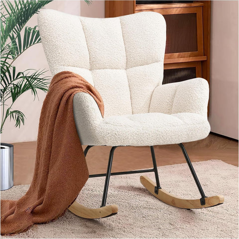 Modern Off White Rocking Chair – Soft Boucle Fabric